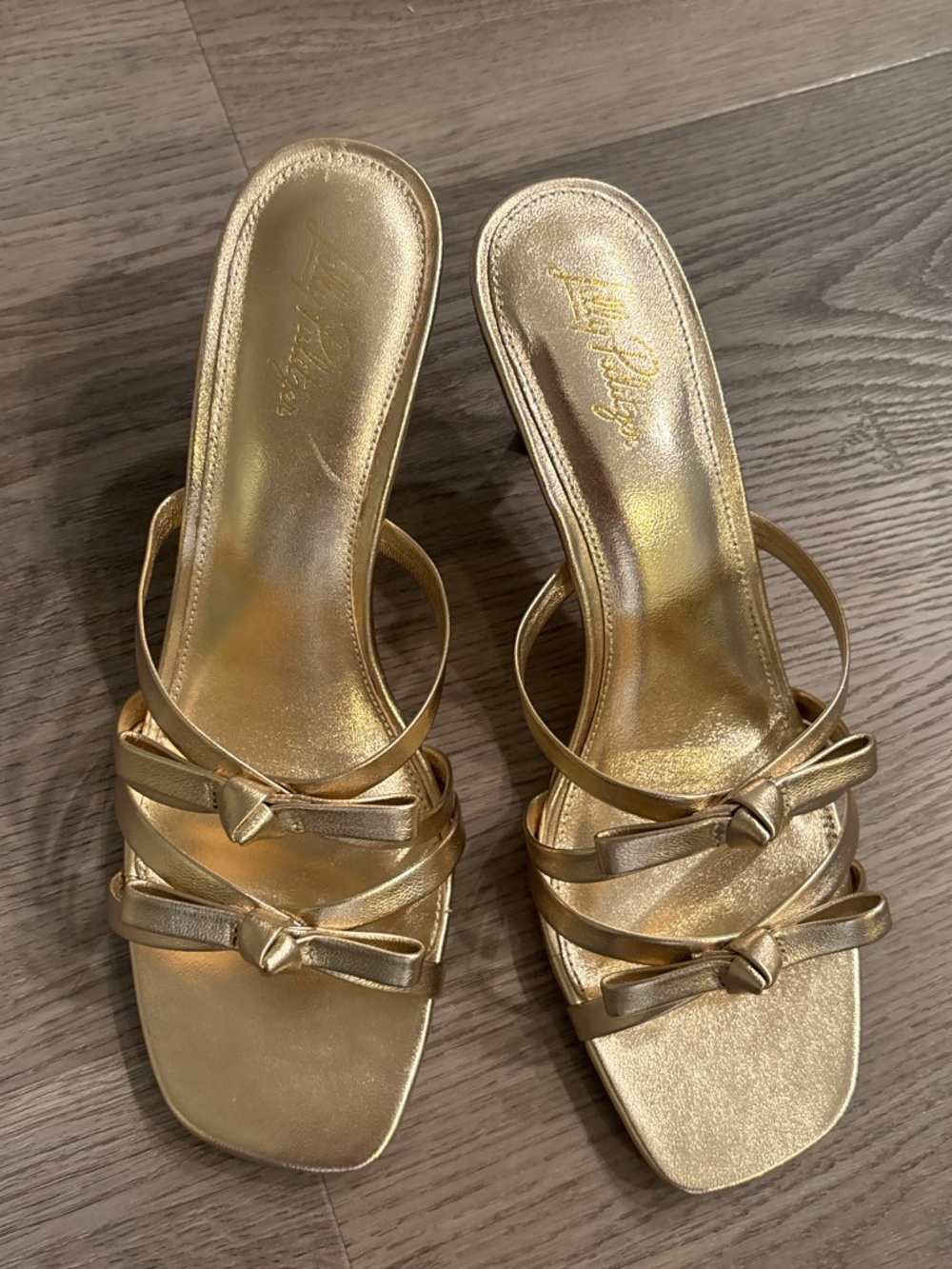 Metallic Gold Slip-On Heeled Sandals by Lilly Pulitzer